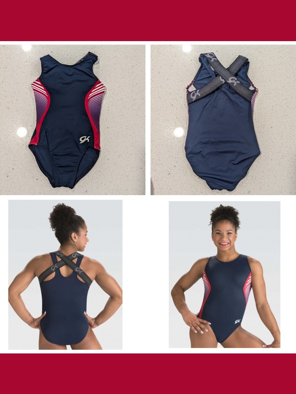 PATRIOTIC GK ELITE Gymnastics Dance Leotard CM Medium White Blue Red LOGO STRAPS